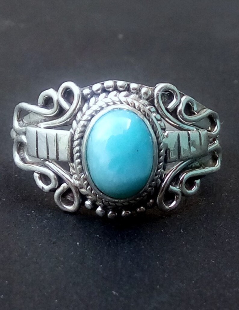 Silver Stone RingLariamar Stone RingHandmade Silver Stone Ring Silver RingStatement Stone RingRing Size US 4-12 Gift for women