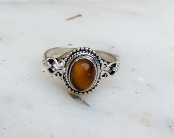 Sterling Silber Tigerauge Ring, handgemachter Boho Ring