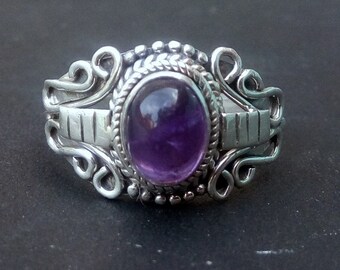 Indian handmade Silver Ring Amethyst anneau de pierre 92,5 argent sterling anneau d’argent Anneau taille US 4-12