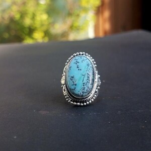 Large Vintage Southwest green Ring /Handmade Silver Stone Ring/ Silver Ring/Statement Stone Ring/Ring Size US 4-12 Gift for women