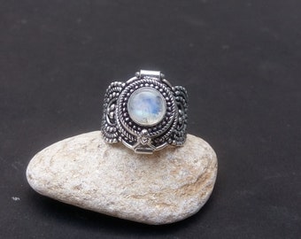 Rainbow Moonstone Poison Ring/Brass &Plated Silver Ring/Handmade Ring/Gift For Every/Box Ring/Love Ring/Beautiful Ring 925 silver plating