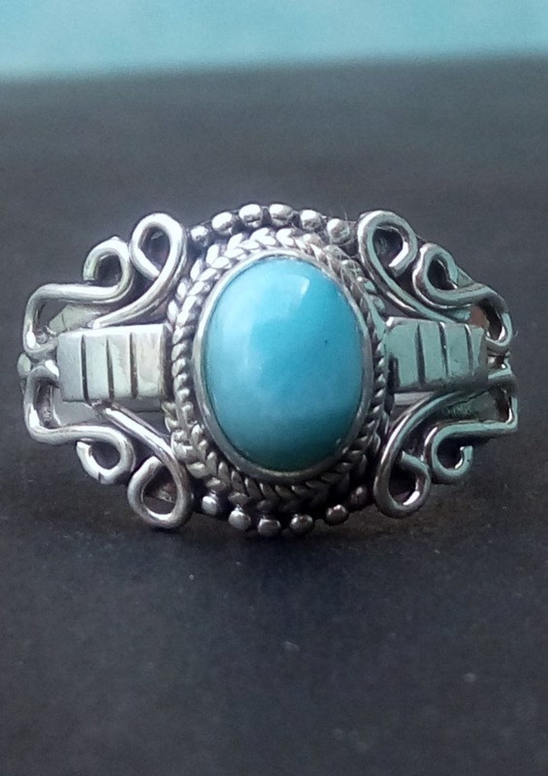 Silver Stone RingLariamar Stone RingHandmade Silver Stone Ring Silver RingStatement Stone RingRing Size US 4-12 Gift for women