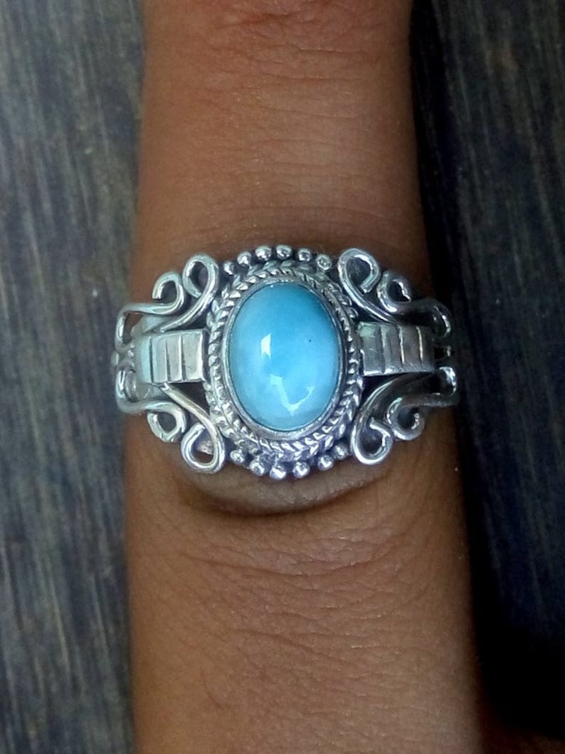 Silver Stone RingLariamar Stone RingHandmade Silver Stone Ring Silver RingStatement Stone RingRing Size US 4-12 Gift for women