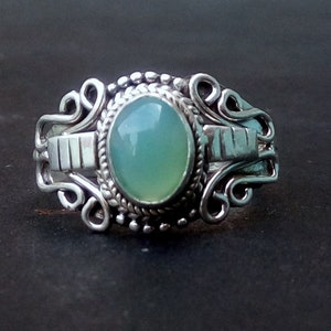 Silver Stone Ring/chalcedony Stone Ring/Handmade Silver Stone Ring/ Silver Ring/Statement Stone Ring/Ring Size US 4-12 Gift for women