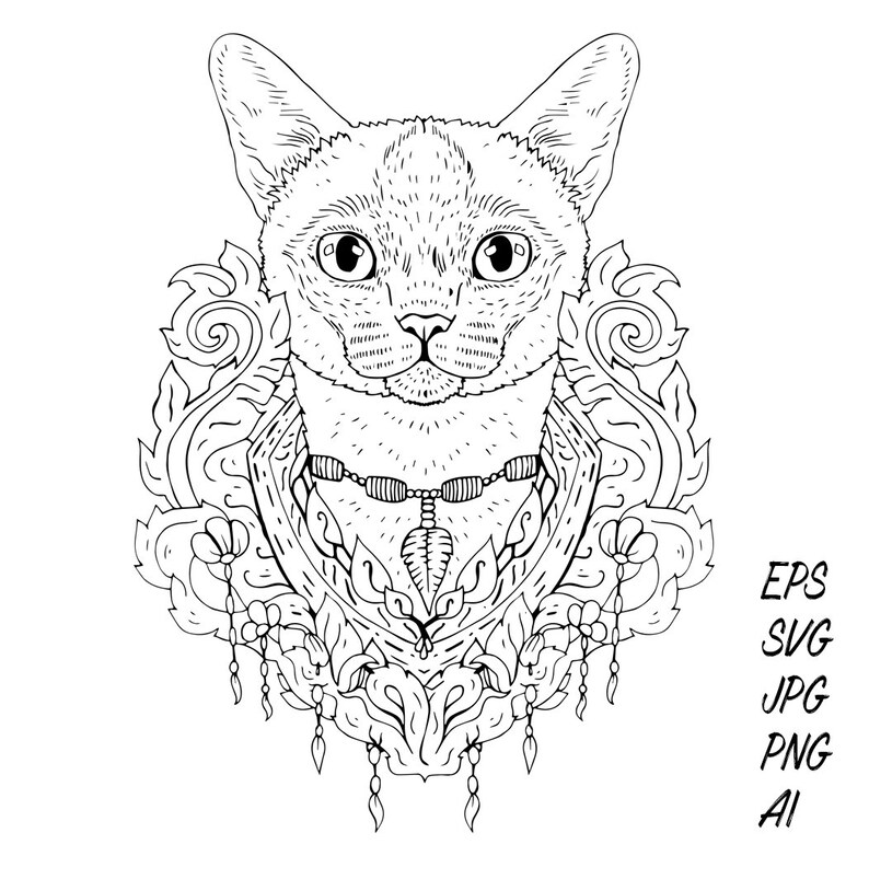 Disegno Geometrico Del Tatuaggio Gatto Siamese Etsy
