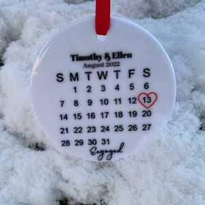 Personalized Engagement Christmas Ornament with month and day