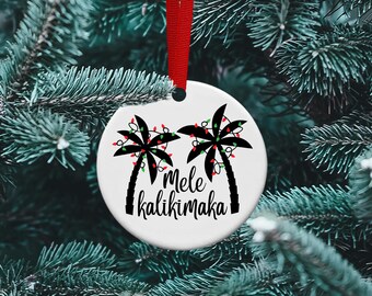 Mele Kalikimaka, palm tree lights, Hawaiian Vacation, Hawaii, Hawaiian Christmas, personalized ceramic ornament