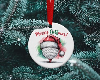 Merry Golfmas Christmas Ornament, Golf Lover Gift, Personalized Ceramic