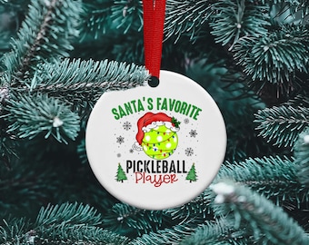 Personalized Santa's Favorite Pickleball Player Ceramic Ornament