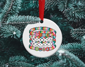Merry and Bright, Friendship Bracelets, Sublimation Christmas Ornament, personalized Ornament
