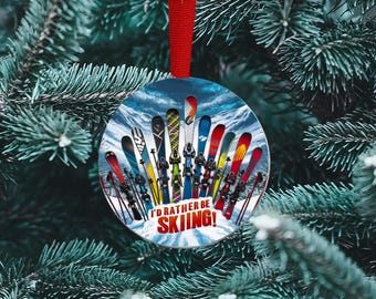I'd Rather Be Skiing Ornament, Personalized Ski Trip Gift