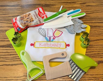 Set de regalo de cocina infantil personalizado, delantal bordado y kit de repostería