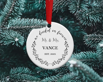 Personalized First Christmas Ornament, Wedding Gift, Ceramic Ornament