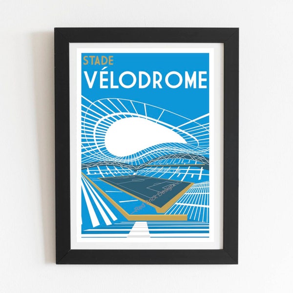 Olympique de Marseille, Stade Vélodrome, affiche imprimée vintage rétro