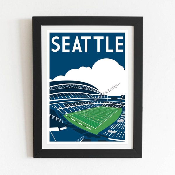 Seattle Seahawks, Seahawks Stadium, Retro art print poster