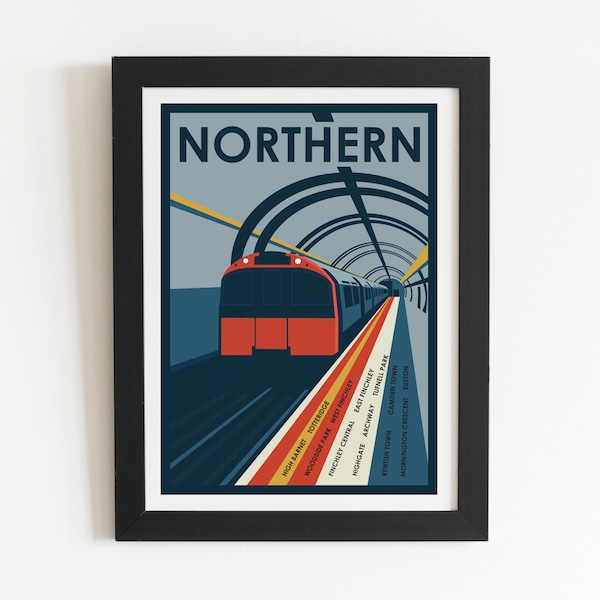 Northern Line - North, métro de Londres, affiche de voyage vintage