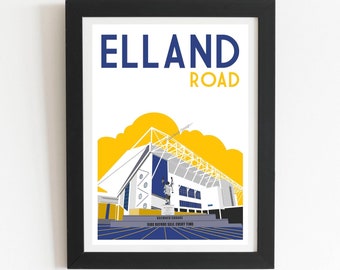Leeds United, Elland Road, Retro art print poster