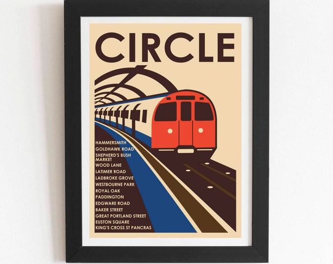 Circle Line (Hammersmith end) London Underground Tube, vintage travel print poster
