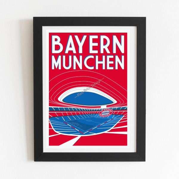 Bayern München, Allianz Arena, Retro Art Design Druckplakat