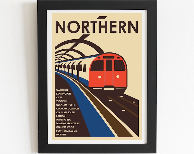 Northern Line (South), London Underground Tube vintage travel print poster