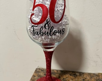 Copa de vino de cumpleaños-Copa de vino fabulosa-Copa de vino de cumpleaños importante-Copa de vino con brillantina-Copa de vino con tallo con brillantina-40 y fabuloso-50 y fabuloso