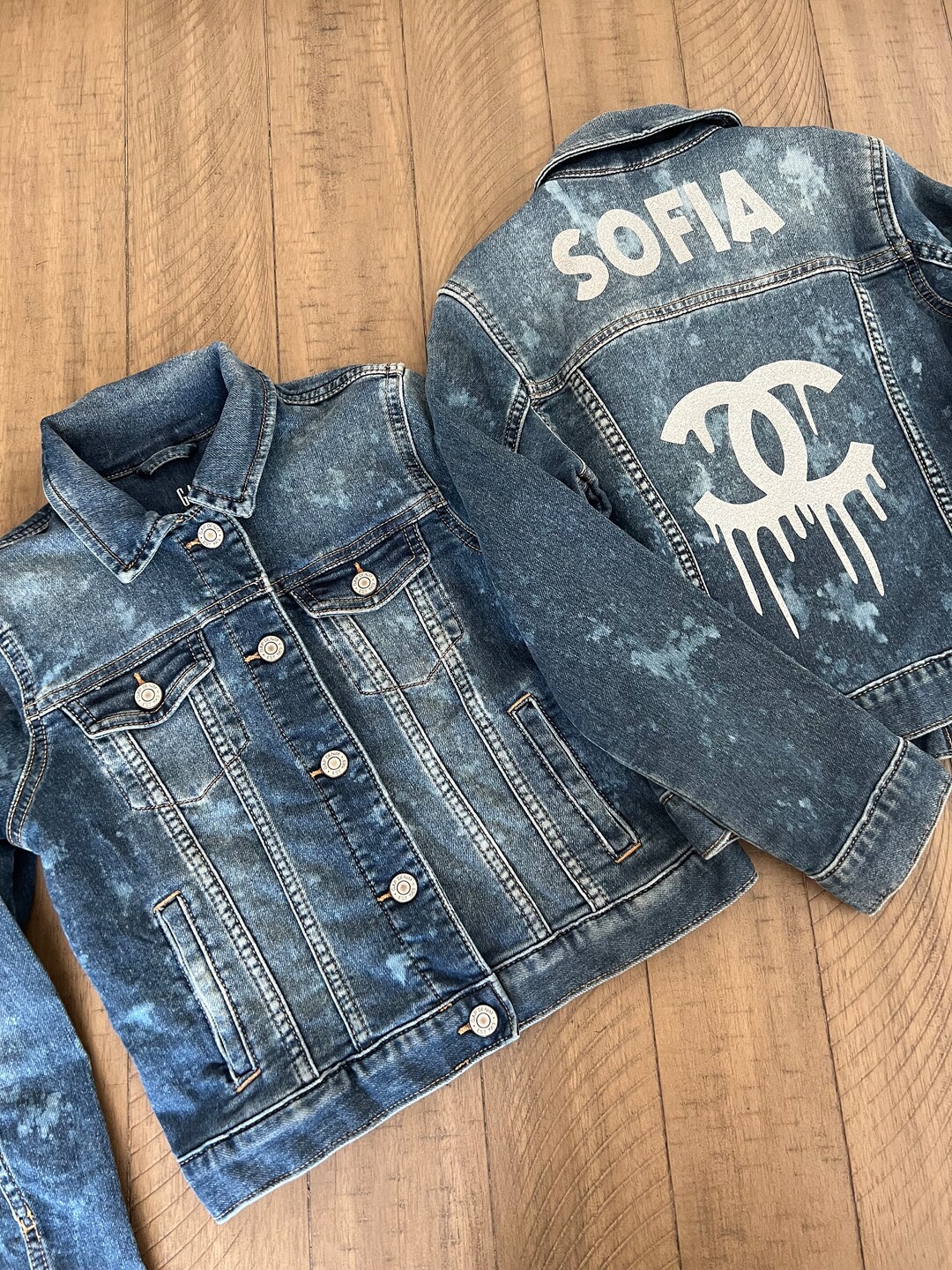 Girls Inspired Drip Acid Wash Glitter Denim Jacket Fall Etsy