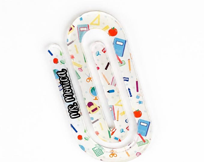 Personalized Teacher School Supplies Jumbo Paper clip, Teacher Gift, Jumbo Acrylic Bookmark, Custom Teacher Gift, Back to School Gift