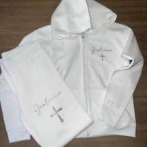 Conjunto de Primera Comunión personalizado, chándal de Primera Comunión, conjunto blanco de Primera Comunión, accesorios de Primera Comunión, niña de Primera Comunión, conjunto deportivo de Primera Comunión Hoodie & Joggers