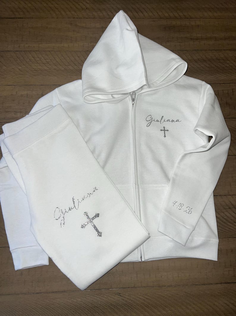 Conjunto de Primera Comunión personalizado, chándal de Primera Comunión, conjunto blanco de Primera Comunión, accesorios de Primera Comunión, niña de Primera Comunión, conjunto deportivo de Primera Comunión Hoodie & Joggers