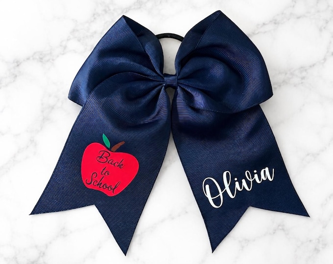 Personalized Back to School Apple Hair Bow | Custom Name School Bow | First Day of School Bow | Girls Apple Bow | Girls School Bow