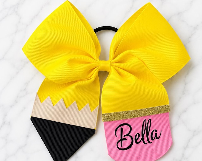 Personalized Pencil Bow | First Day of School Bow | Custom Name Kindergarten Bow | Preschool Hair Bow | School Girl Bow | Back to School Bow