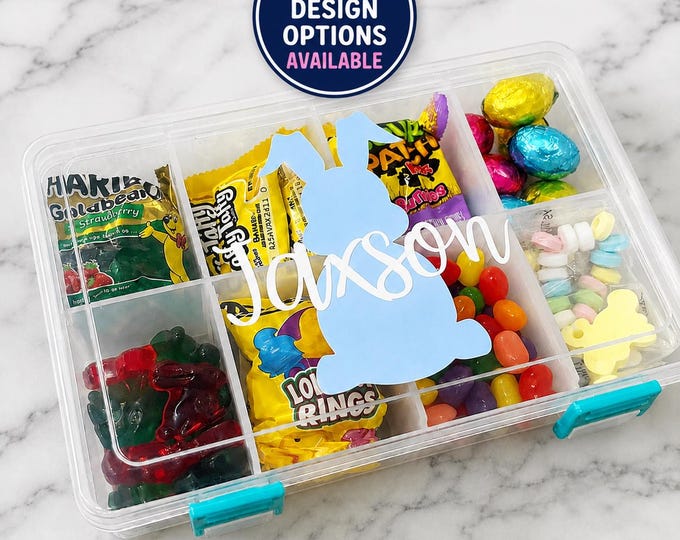 Personalized Easter Snackle Box, Kids Easter Candy Box, Bunny Snack Box, Easter Basket Gift, Candy Tackle Box, Personalized Easter Gift