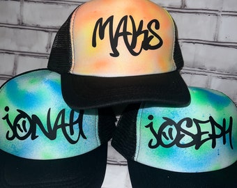 Birthday Party Favor, Hip Hop Party, Graffiti Hat, Personalized Trucker Hat, Custom Hat, Airbrush Hats, Party Favors, Boys party