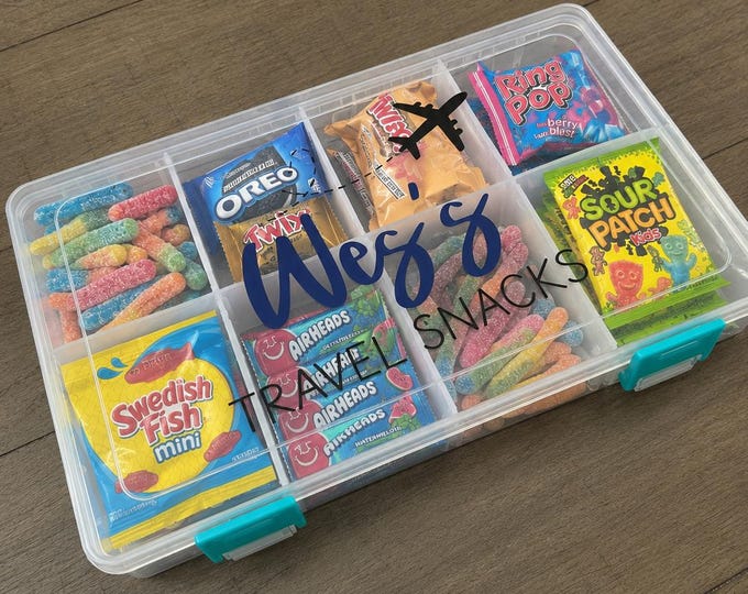 Personalized Candy Snackle Box-Candy Box-Snack Box- Travel Snack Box-Vacation Snacks-Custom Candy Tackle Box