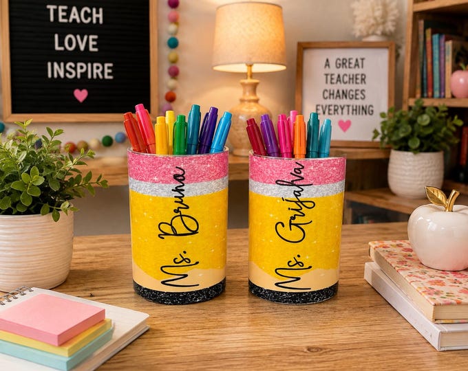 Personalized Teacher Pencil Holder, Custom Teacher Desk Organizer, Pencil Cup, Teacher Appreciation Gift, Classroom Decor