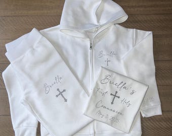 Conjunto de Primera Comunión personalizado, chándal de Primera Comunión, conjunto blanco de Primera Comunión, accesorios de Primera Comunión, niña de Primera Comunión, conjunto deportivo de Primera Comunión