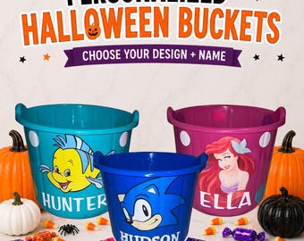 Character Trick or Treat Buckets, Personalized Halloween Bucket, Halloween, Trick or Treat, Candy Bucket, Custom Halloween Bucket