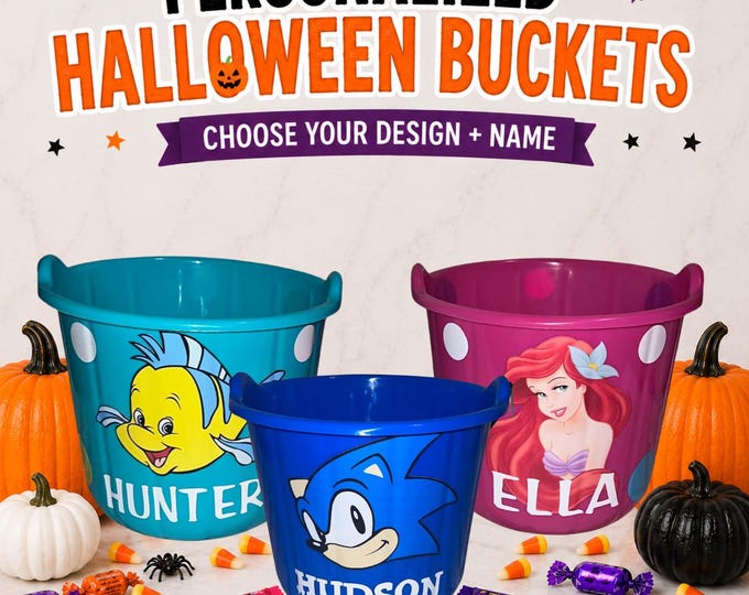 Character Trick or Treat Buckets, Personalized Halloween Bucket, Halloween, Trick or Treat, Candy Bucket, Custom Halloween Bucket