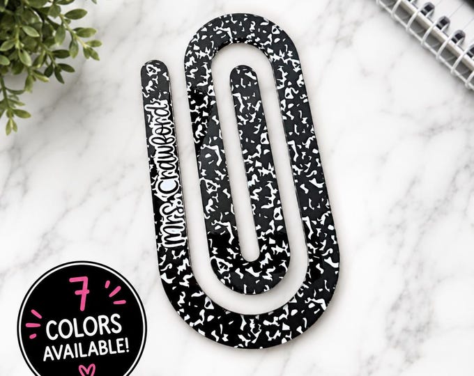 Personalized Composition Book Jumbo Paper Clip Bookmark, Teacher Jumbo Paperclip, Custom Teacher Paperclips, Personalized Paperclip