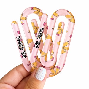 Personalized Pencil Bow Jumbo Paper clip, Teacher Gift, Jumbo Acrylic Bookmark, Custom Teacher Gift, Back to School Gift, Planner Clip