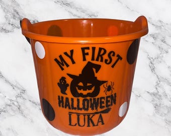 Personalized My First Halloween Bucket, Custom Kids Trick or Treat Pail, Baby First Halloween Gift, Toddler Halloween Basket