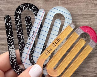 Teacher Jumbo Paper clip Set of 3 Personalized Paperclip Teacher Gift Pencil Notebook Looseleaf Paperclip Teacher Appreciation Gift Bookmark