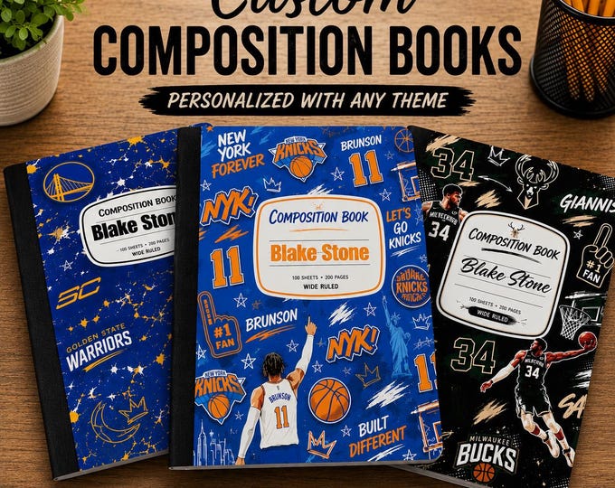 Personalized Composition Notebook | Custom School Notebook with Name | Any Character, Sports Team or Theme | Back to School Gift