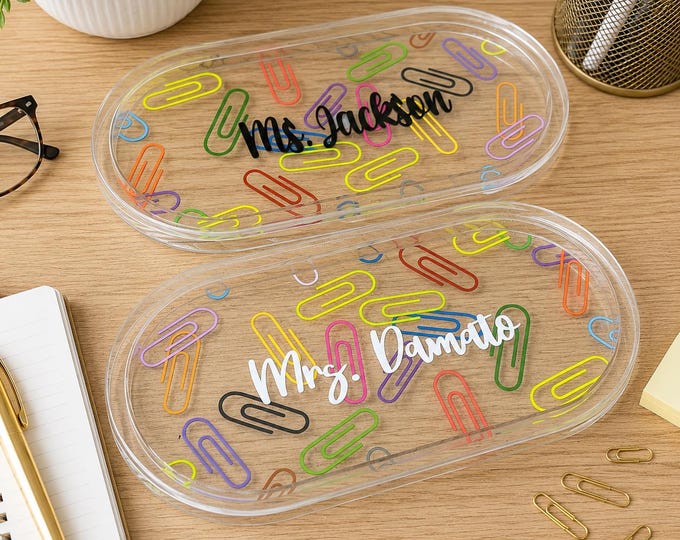 Personalized Desk Tray | Pencil, Crayon & Paper Clip Tray | Custom Teacher Desk Organizer | Personalized Stationery Holder | Teacher Gift
