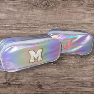 Chenille Letter Pencil Case,Personalized pencil box with Initials, Makeup Case with Letters, Monogram Chenille Patch, Back to School Pouch