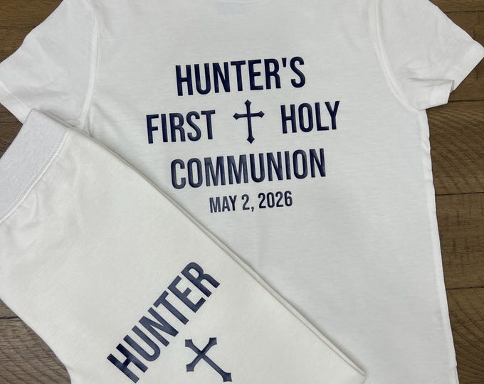 Personalized Communion Outfit Communion Sweatsuit White Communion Accessories Communion Boy Communion Jogging Set Boys Communion Shirt