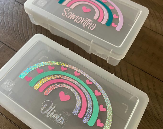 Personalized Pencil Boxes-Back to school Pencil Case-Girls school Supplies-Custom Box-Rainbox Pencil case-Personalized Storage Box