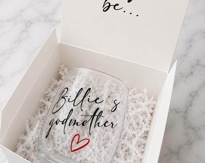 Godmother Personalized Whiskey or Wine Glass Proposal Box and Gift Set