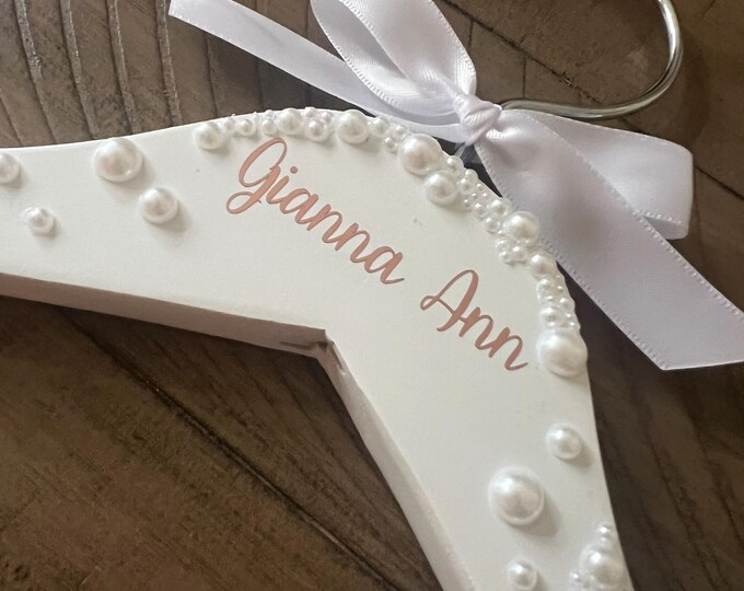 Personalized Girls Pearl Baptism Hanger, Christening Hanger, Baptism Gift, Keepsake Baptism gift