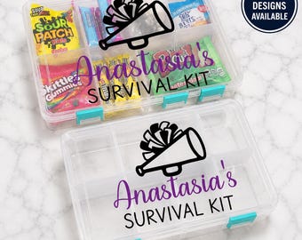 Personalized Girls Cheer Survival Kit | Dance Gift | Cheer Gift | Gymnastics Gift | Theater Gift | Custom Snack Box | Competition Gift